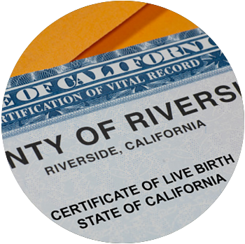 A close-up look at a County of Riverside, in Riverside, California, Certificate of Live Birth.